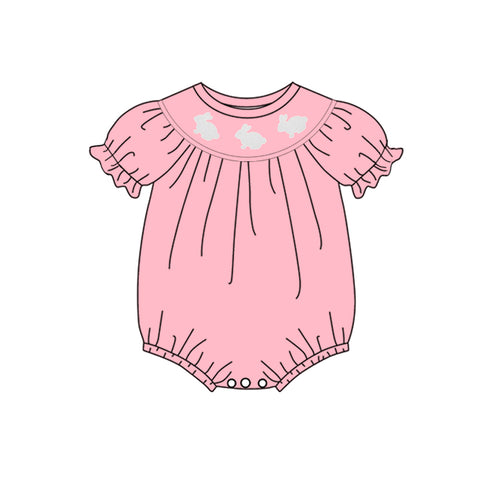 Preorder 11.16 MOQ 5 pcs SR3322 Easter Rabbit Pink Baby Girls Romper