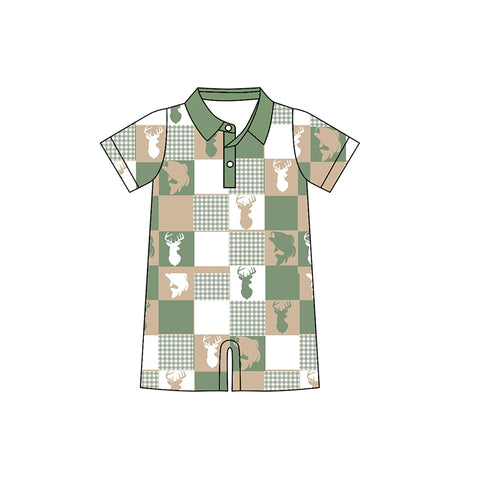 Preorder 11.16 MOQ 5 pcs SR3327 Hunting Elk Fish Green Baby Girls Romper