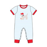 Preorder Samples SR3330 Embroidery Baseball Dog Red Baby Boys Romper