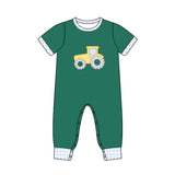 Preorder Samples SR3332 Embroidery Truck Car Green Baby Boys Romper