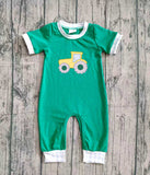 Preorder Samples SR3332 Embroidery Truck Car Green Baby Boys Romper
