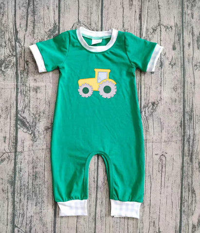 Preorder Samples SR3332 Embroidery Truck Car Green Baby Boys Romper