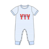 Preorder Samples SR3333 Embroidery Crawfish Blue Baby Boys Romper