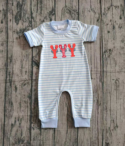 Preorder Samples SR3333 Embroidery Crawfish Blue Baby Boys Romper