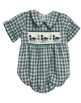 Preorder 11.17 MOQ 5 pcs SR3334 Mallard Ducks Green Plaid Baby Boys Romper