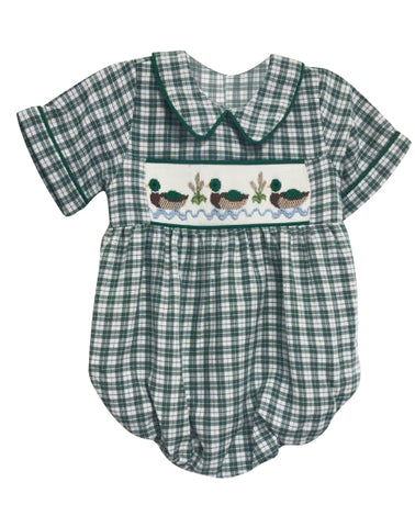 Preorder 11.17 MOQ 5 pcs Mallard Ducks Green Plaid Baby Boys Romper
