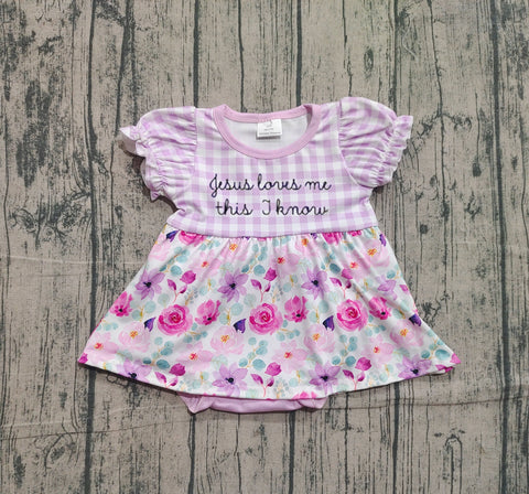 Preorder Samples SR3343 Jesus Loves Me This I Know Flower Baby Girls Romper