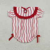 SR3345 Smocked Baseball Bows Red Baby Girls Bubble Romper