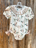 Preorder Samples SR3346 Smocked Daddy's Girl Mallard Ducks Bows Baby Girls Romper