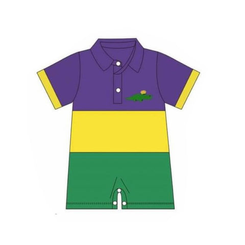 Preorder 11.20 MOQ 5 pcs SR3352 Mardi Gras Crocodile Baby Boys Romper
