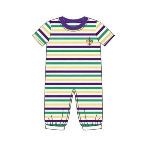 Preorder 11.20 MOQ 5 pcs SR3353 Mardi Gras Stripe Baby Boys Romper