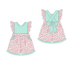 Preorder 11.21 MOQ 5 pcs Leopard Mint Shorts Girl's Jumpsuit