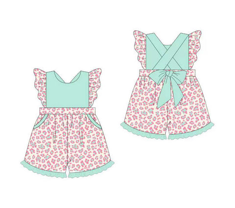 Preorder 11.21 MOQ 5 pcs Leopard Mint Shorts Girl's Jumpsuit