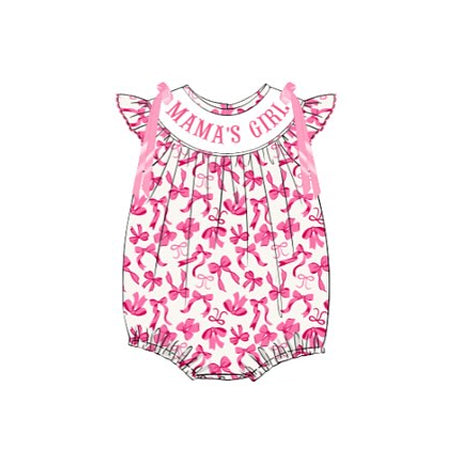 Preorder 11.21 MOQ 5 pcs SR3358 MAMA'S GIRL Bows Pink Baby Girls Romper