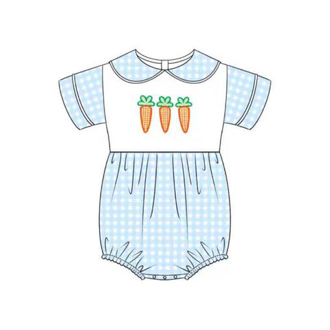 Preorder 11.20 MOQ 5 pcs SR3361 Easter Carrot Blue Plaid Baby Boys Romper