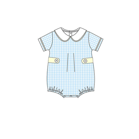 Preorder 11.20 MOQ 5 pcs SR3363 Blue Plaid Yellow Baby Boys Romper