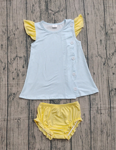 Preorder Samples SR3364 Blue Plaid Yellow Baby Girls Bummie Set