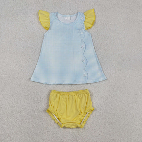 SR3364 Blue Plaid Yellow Baby Girls Bummie Set
