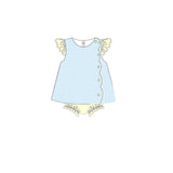 Preorder Samples SR3364 Blue Plaid Yellow Baby Girls Bummie Set