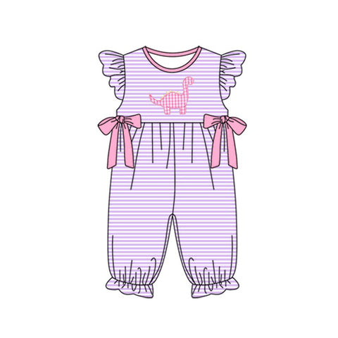 Preorder 11.23 MOQ 5 pcs SR3372 Dinosaur Pink Stripe Baby Girls Romper