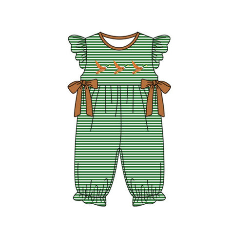 Preorder 11.23 MOQ 5 pcs SR3373 Mallard Ducks Green Stripe Baby Girls Romper