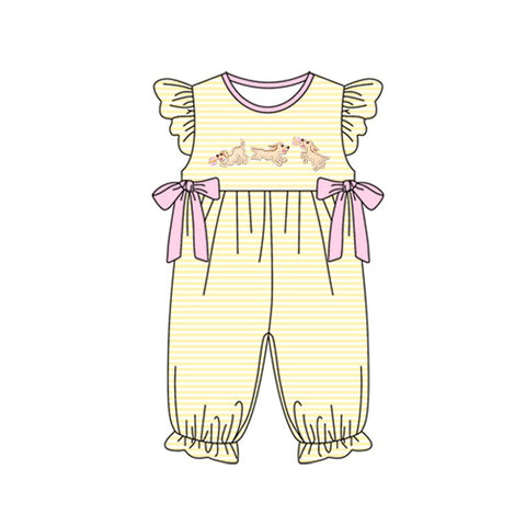 Preorder 11.23 MOQ 5 pcs SR3374 Dog Yellow Stripe Baby Girls Romper