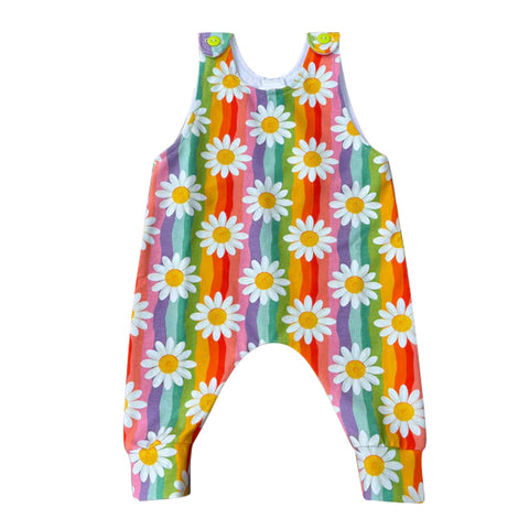 Preorder 11.23 MOQ 5 pcs SR3376 Flower Daisy Colorful Stripe Baby Girls Romper