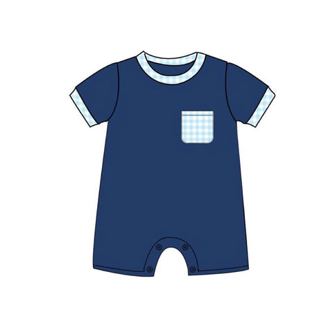 Preorder 11.24 MOQ 5 pcs SR3377 Blue Plaid Baby Boys Romper