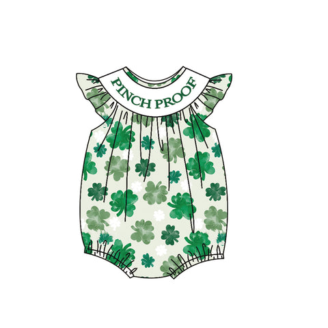 Preorder 11.25 MOQ 5 pcs SR3388 PINCH PROOF Green Leaves Baby Girls Romper