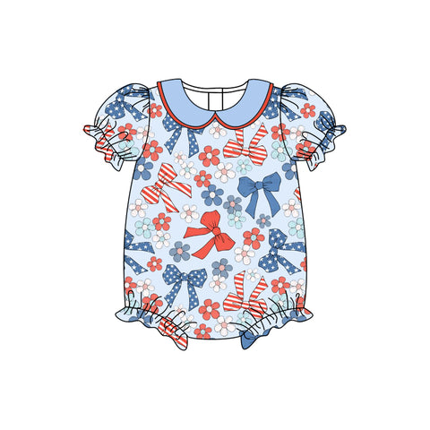 Preorder 11.25 MOQ 5 pcs SR3391 4th of July Bows Flower Baby Girls Romper