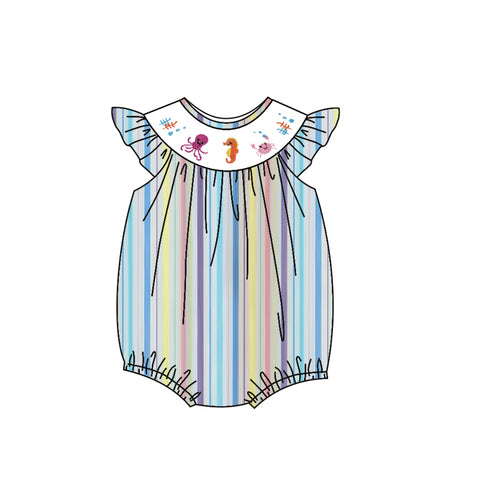 Preorder 11.25 MOQ 5 pcs SR3394 Sea Ocean Animals Yellow Baby Girls Romper