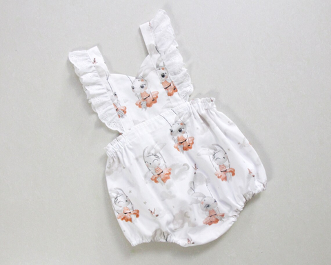 Preorder 11.25 MOQ 5 pcs SR3407 Easter Rabbit White Baby Girls Romper