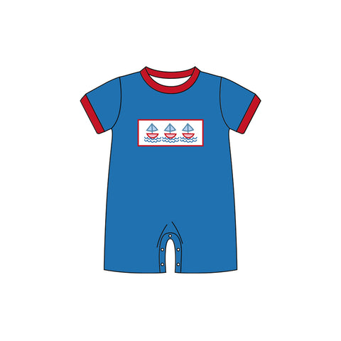 Preorder 11.25 MOQ 5 pcs SR3410 Sailboat Stripe Baby Boys Romper