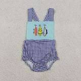 SR3413 Embroidery Fishing Hook Baby Boys Romper