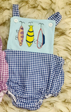 Preorder Samples SR3413 Embroidery Fishing Hook Baby Boys Romper