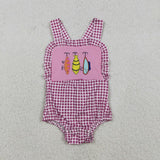 SR3414 Embroidery Fishing Hook Baby Girls Romper