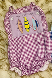 Preorder Samples SR3414 Embroidery Fishing Hook Baby Girls Romper