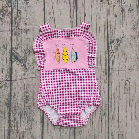 Preorder Samples SR3414 Embroidery Fishing Hook Baby Girls Romper