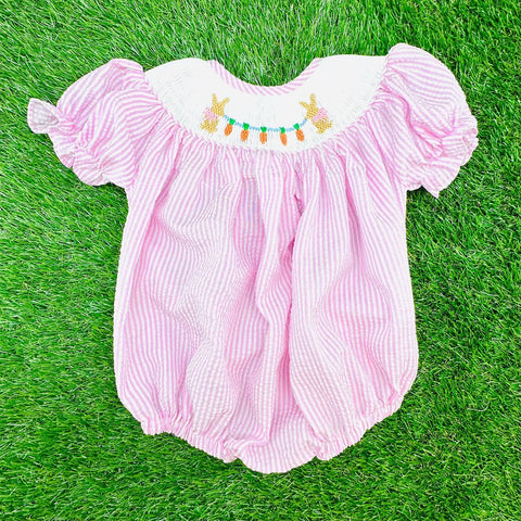 Preorder 11.28 MOQ 5 pcs SR3416 Easter Rabbit Carrot Baby Girls Romper