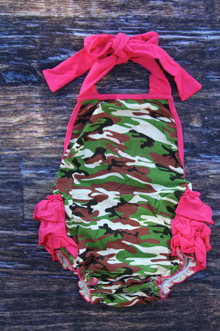 Preorder 11.28 MOQ 5 pcs SR3420 Hunting Camo Pink Baby Girls Romper