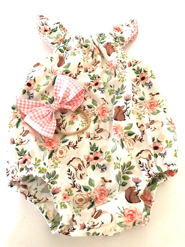 Preorder 11.29 MOQ 5 pcs SR3427 Easter Rabbit Flower Baby Girls Romper