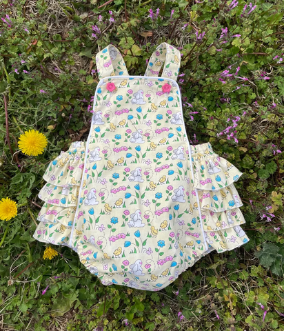 Preorder 11.29 MOQ 5 pcs SR3428 Easter Rabbit Flower Baby Girls Romper