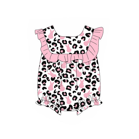 Preorder 11.29 MOQ 5 pcs SR3429 Easter Bunny Leopard Pink Baby Girls Romper