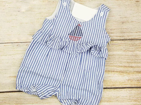 Preorder 11.29 MOQ 5 pcs SR3431 Sailboat Stripe Baby Girls Romper