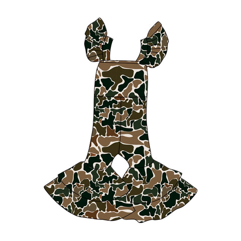 Preorder 11.29 MOQ 5 pcs SR3437 Hunting Camo Ruffles Girl's Jumpsuit