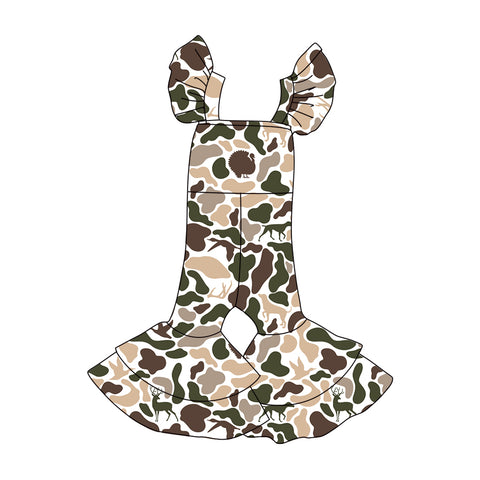 Preorder 11.29 MOQ 5 pcs SR3438 Hunting Camo Ruffles Girl's Jumpsuit