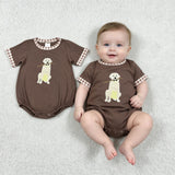 SR3470 Embroidery Dog Brown Baby Boys Romper