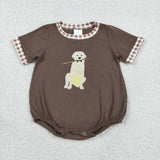 SR3470 Embroidery Dog Brown Baby Boys Romper
