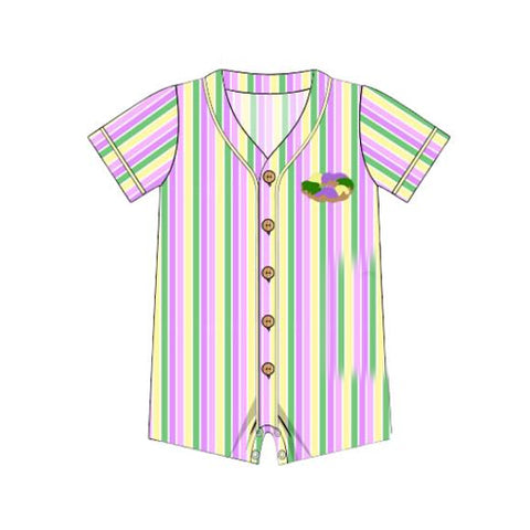 Preorder 12.01 MOQ 5 pcs SR3474 Mardi Gras Stripe Baby Boys Romper