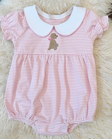Preorder 12.04 MOQ 5 pcs SR3476 Dog Bows Pink Stripe Baby Girls Romper